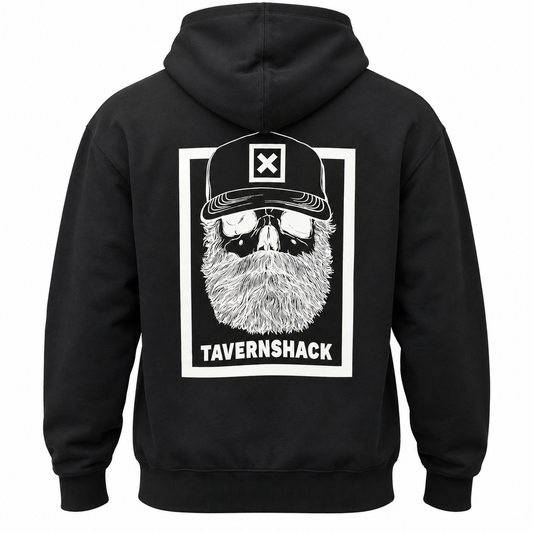 TAVERNSHACK - HOODIE NOIR - ORIGINAL - PRINT BLANC
