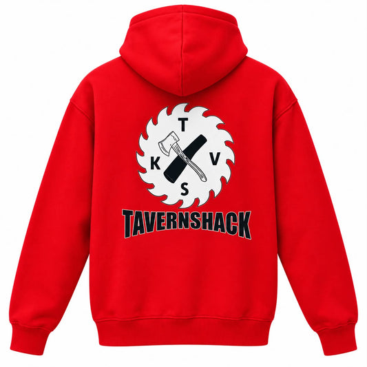 TAVERNSHACK - HOODIE ROUGE - SCIE - TVK22 - PRINT BLANC